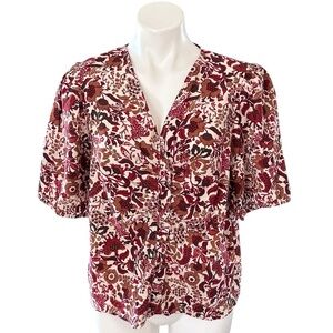 Sam Edelman Dakota Print Shirred Puff Sleeve Floral Top Size M